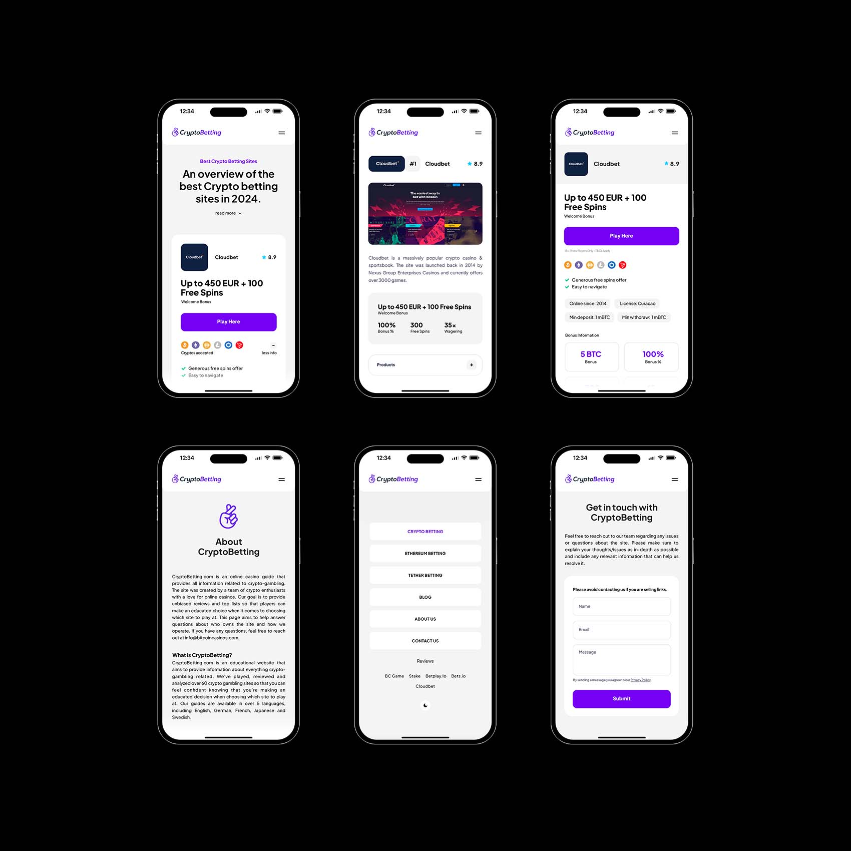 Cryptobetting.com website page designs for mobile